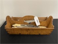 Curly Maple Dovetailed Silverware Tote w/ Contents