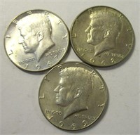 (3) Kennedy Half Dollars 1967, 1968, 1969