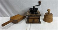 Antique Wooden Coffee Grinder, Wooden Butter