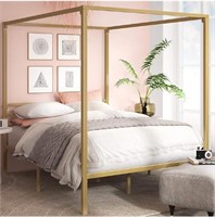 Gold Metal Canopy Platform Bed Frame, Queen