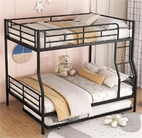 DNYN Full Over Queen Bunk Bed with Trundle, Black