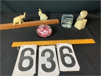 Marble elephant, dog & Bird & paper weights