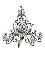 Large !2 Arm Iron Fixture w/ Faux Clock in Middle