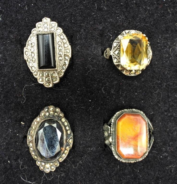 4 VINTAGE STERLING GEMSTONE RINGS