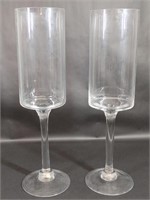 Pair of Hurricane Clear Glass Candle Holders