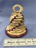 4" grass woven bell, with antler handle      (k 58