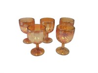 Carlisle Marigold Carnival Glass Wine Goblets (5)