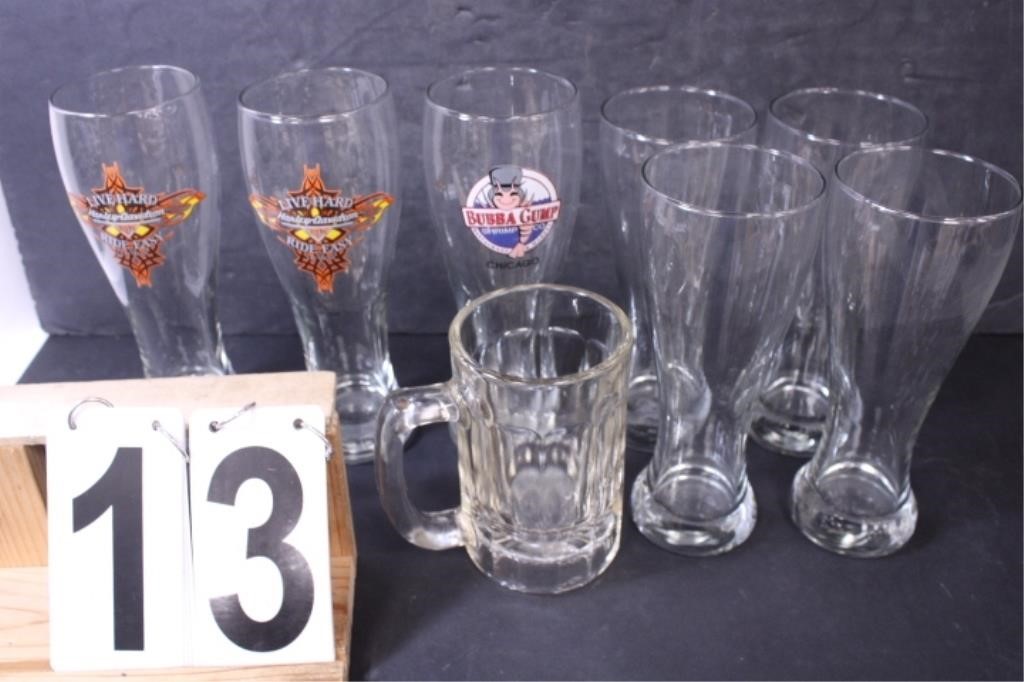 7 Beer Glasses & 1 Beer Mug ~