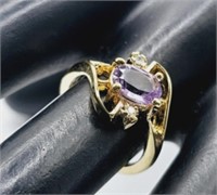24K Gold Electroplate Amethyst Ring Diamond Accent
