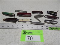 Folding knives; some are vintage