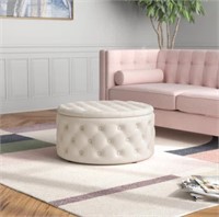 ROUND TUFTED OTTOMAN, CREAM ***APPEARS NEW***
