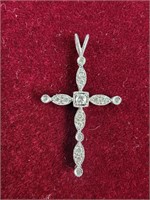 Elegant 14K white gold diamond cross pendant