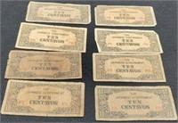 8 - WWII Japanese 10 Centavos Fractional Notes