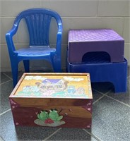 Hand-Painted Wood Box, Plastic Steps, and