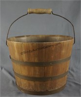 Primitive Wooden Water Pail with Copper Bands