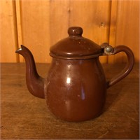 Miniature Brown Enamel Enamelware Teapot