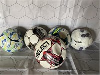 1 LOT (5) ASSORTED SOCCER BALLS ** USED ( SOME