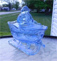 Rare Westmoreland Glass ice blue iridescent Santa