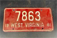 1961 WEST VIRGINIA LICENSE PLATE #7863