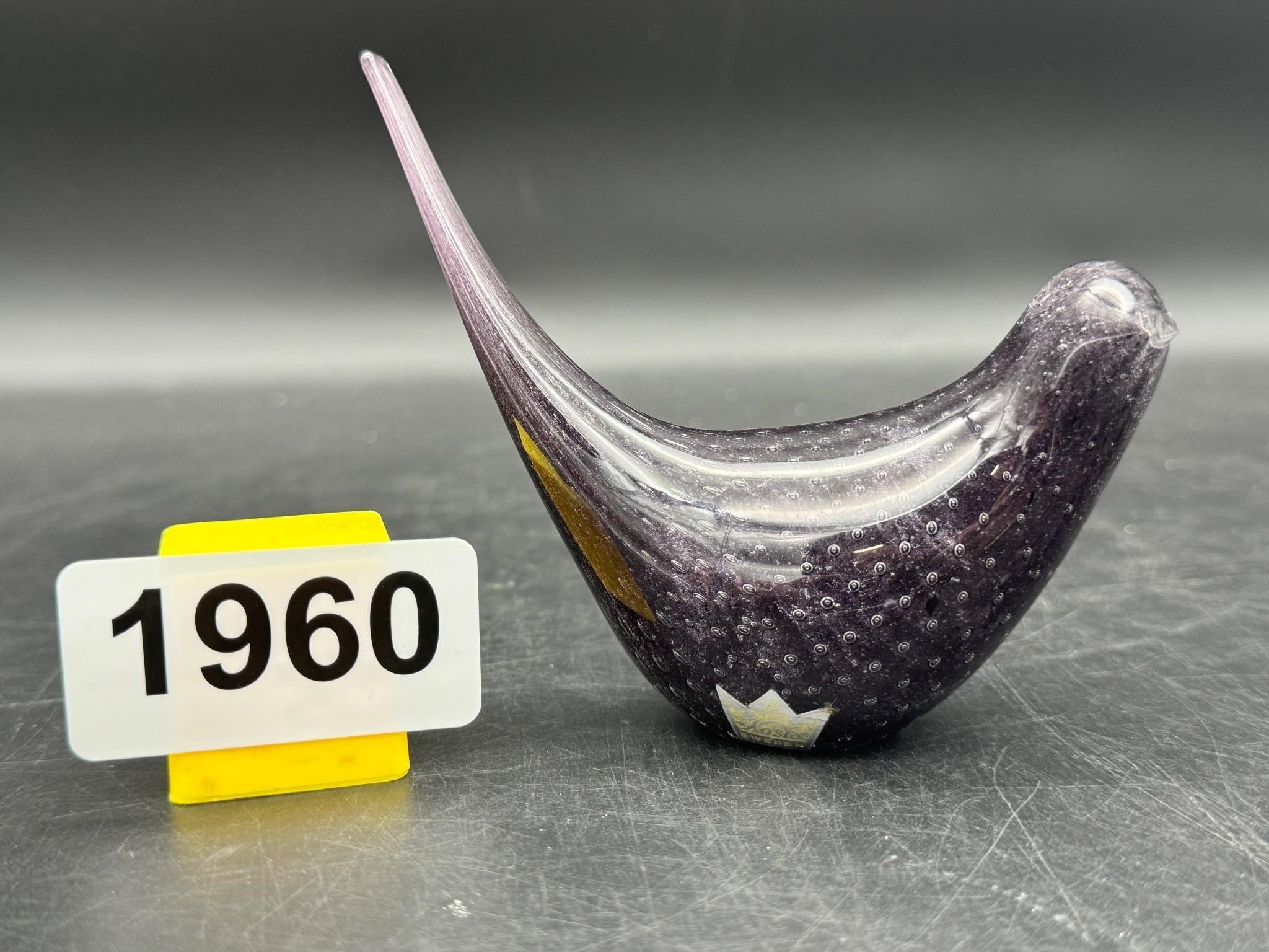 Purple Kosta Boda Bullicante Art Glass Bird