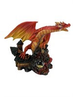 Myth and Legends Red Dragon on Castle with Ball