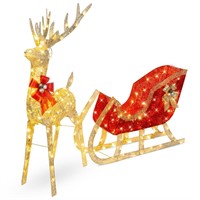 48 in. LED Metal Reindeer Sleigh Christmas Yard De