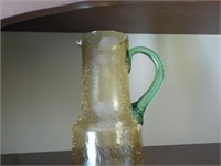Crackle glass pitcher, applied handle