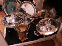 Nine pieces silverplate including hot water