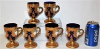 6 Murano Italian Glass Cups w Gold Covering