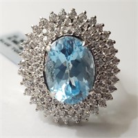 $440 Silver Blue Topaz(8.1ct) CZ Ring