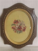 Vintage Wooden Framed Floral Cross Stitch