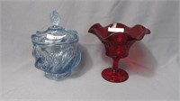Fenton ruby compote and lav jar