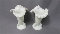 2 Milk Glass 6" Twigs vases