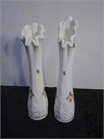 2 Westmoreland Milk Glass Bud Vases 9½"H