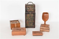 Collectible Wood Boxes, Goblet, Coasters, Wine Box