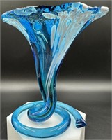 MCM Blue Splatter  Cornucopia Vase Uv Reactive