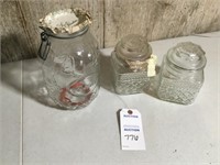 2 glass canisters; 1 glass cookie jar (no lid)