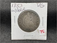 1853 SEATED HALF DOLLAR VG