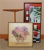 2 Pieces of Artwork & Wooden Shelf
