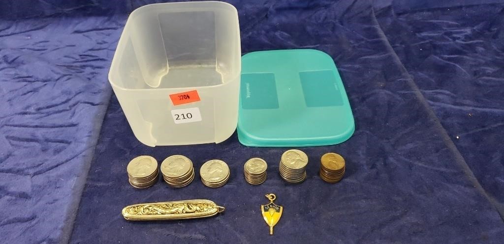 Assorted U.S. Coins, Pocket Knife & Pendant