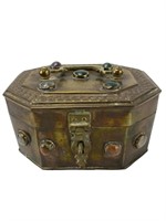 Small Vintage Brass Bejeweled Trinket Box