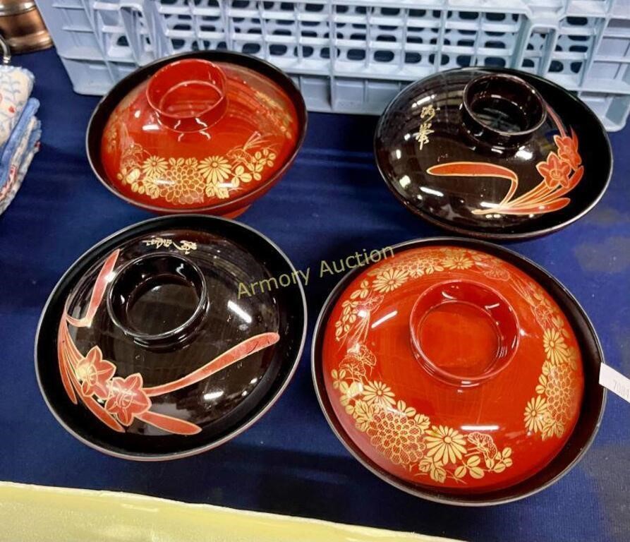 ASIAN LACQUER BOWLS WITH LIDS