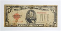 SERIES OF 1928 $5 RED SEAL NOTE