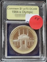 SLABBED 1984-S OLYMPIC $1 COIN - PR70 D. CAM