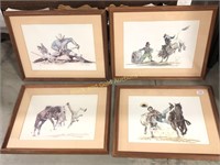 Lot; 4 framed, matted cowboy prints