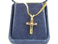 14kt Gold cross pendant with gold nuggets and vari