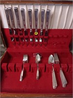 Silver Plate Flatware In Felt lined wood Chest