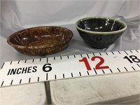 Marked oval bowl (hairline crack), brown/ green