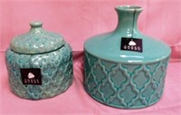 2 GREEN CERAMIC VASES