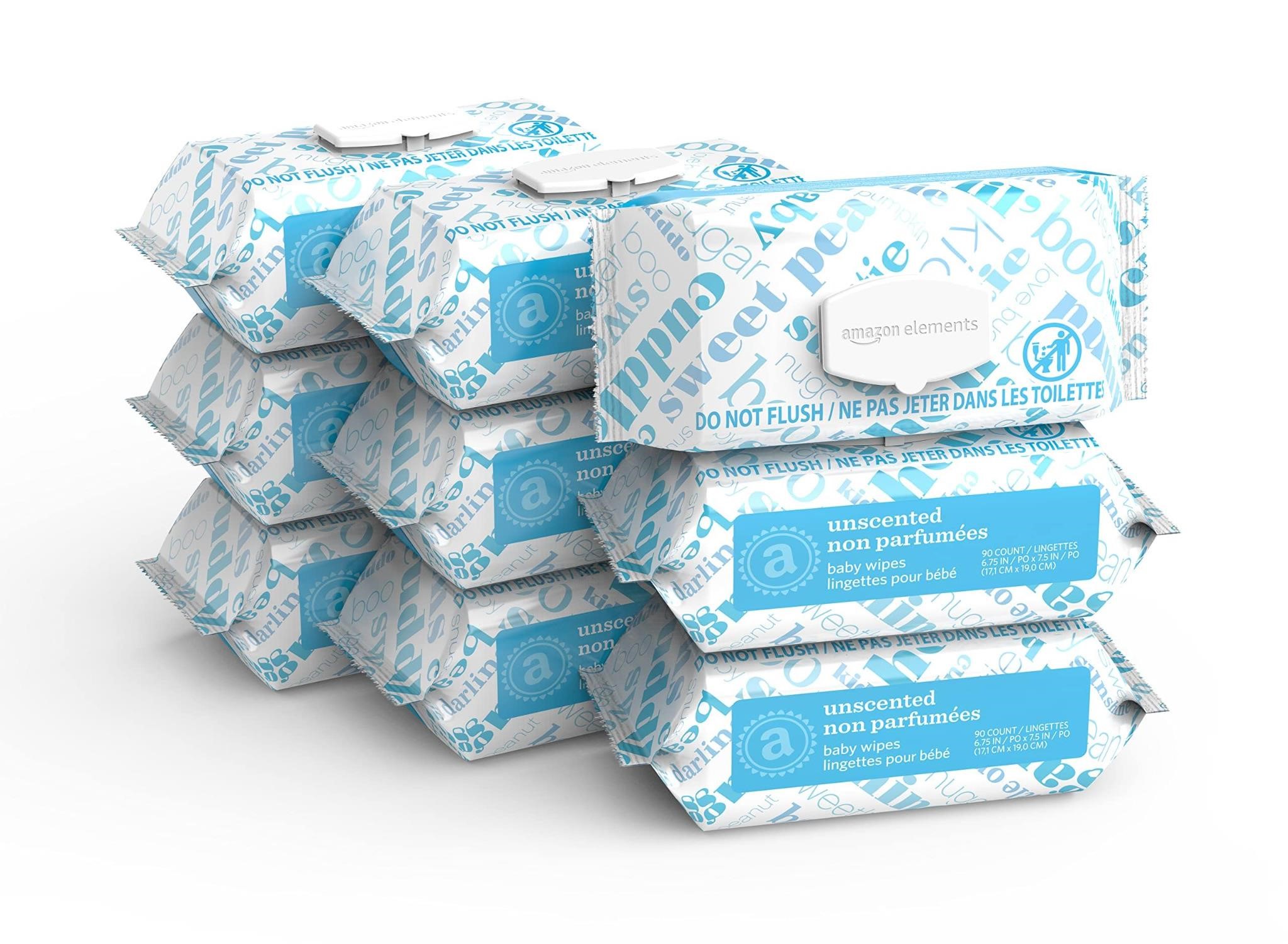 Amazon Elements Baby Wipes, Unscented,